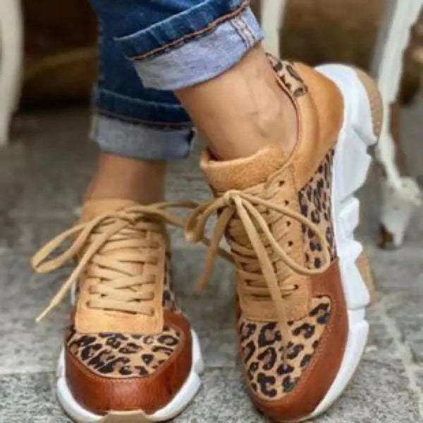 Leopard Lace-Up Sports Sneakers