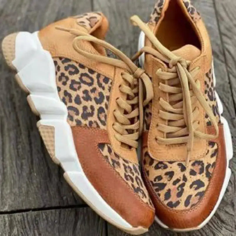 Leopard Lace-Up Sports Sneakers
